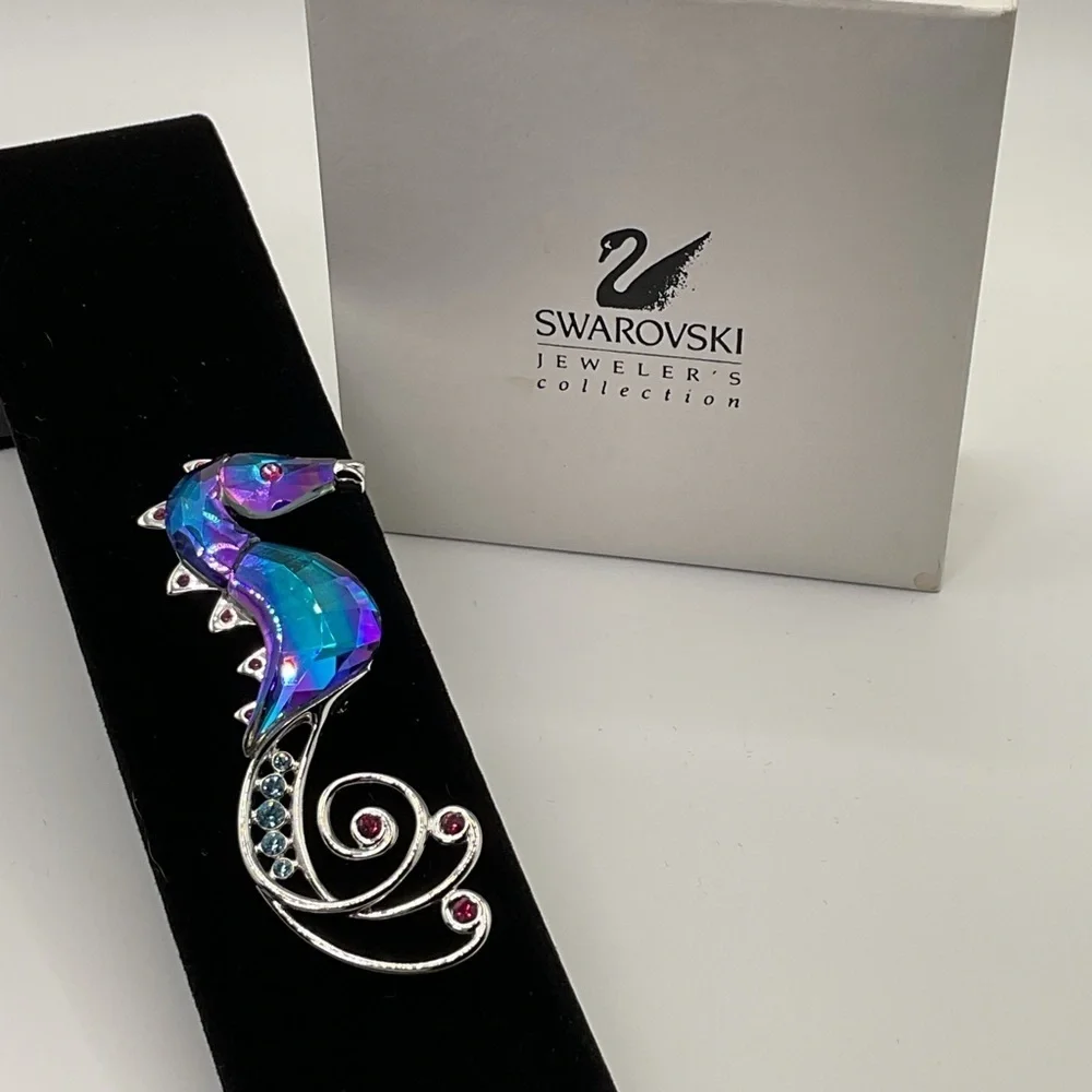 Swarovski Blue and Silver Seahorse Brooch